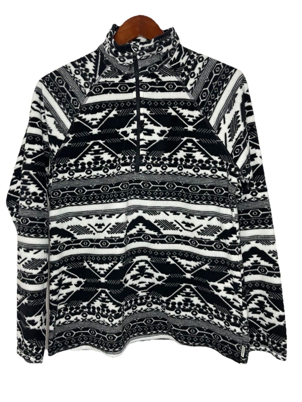 Eddie Bauer Women's Medium Black White Aztec Fleece Long Sleeve Pullover 1/4 Zip